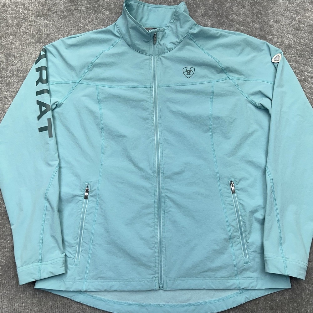 Ariat Tek Agile Softshell Jacket Womens XL Full Zip Sleeve Logo Lightweight Blue